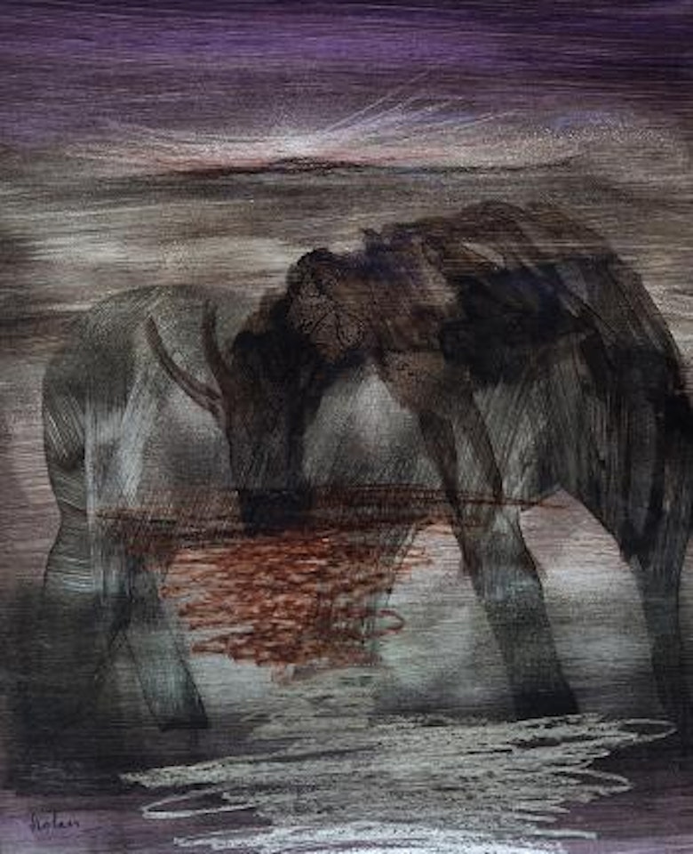 Elephant and wildebeest by Sidney Nolan
