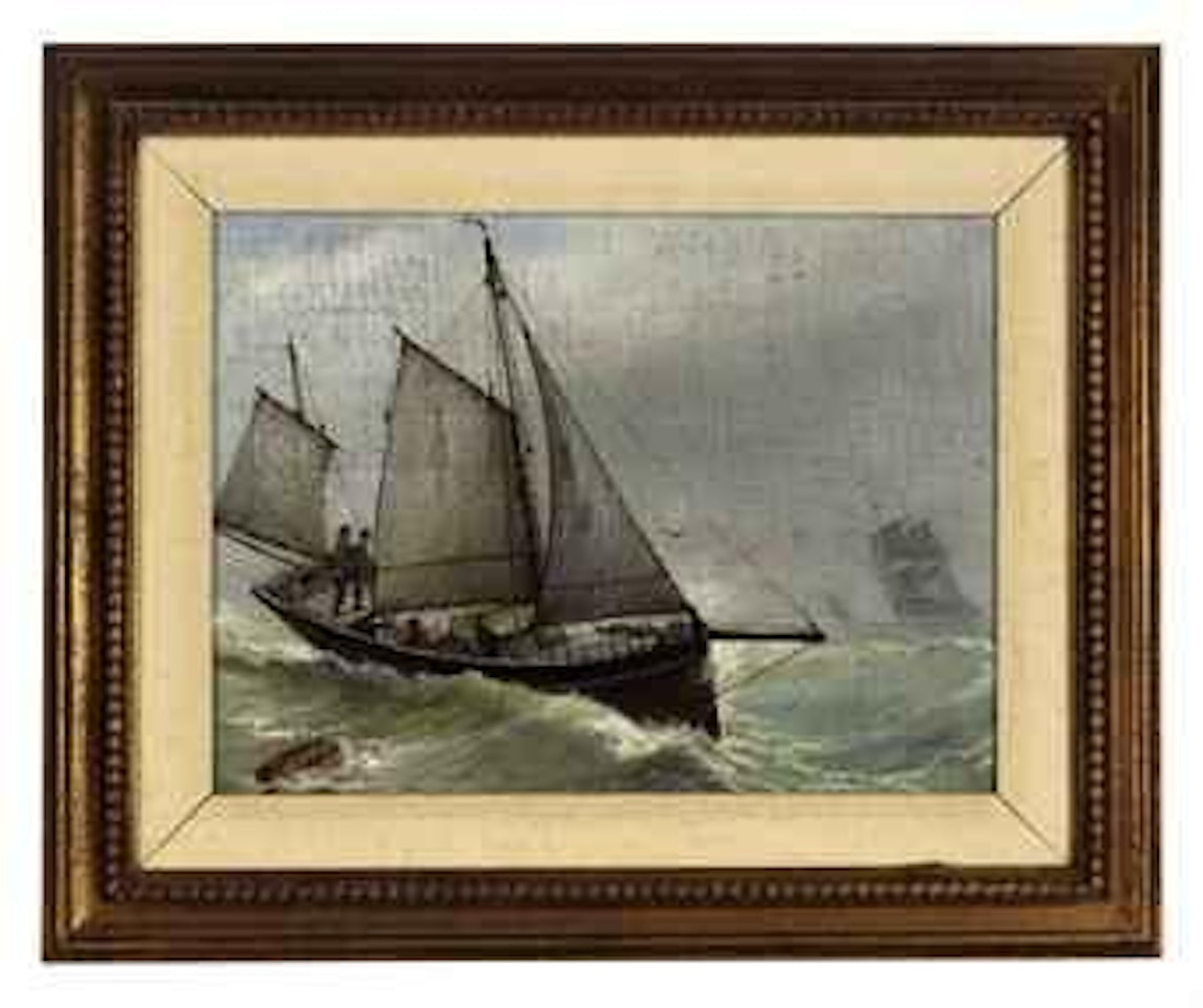A boat in rough seas by Augusto Chartrand