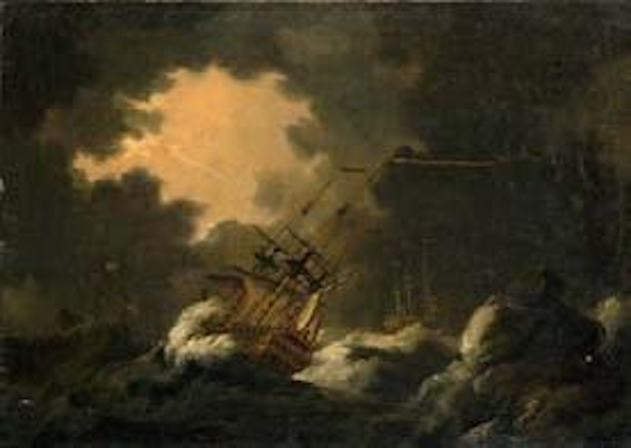 A frigate in heavy seas by Francis Swaine