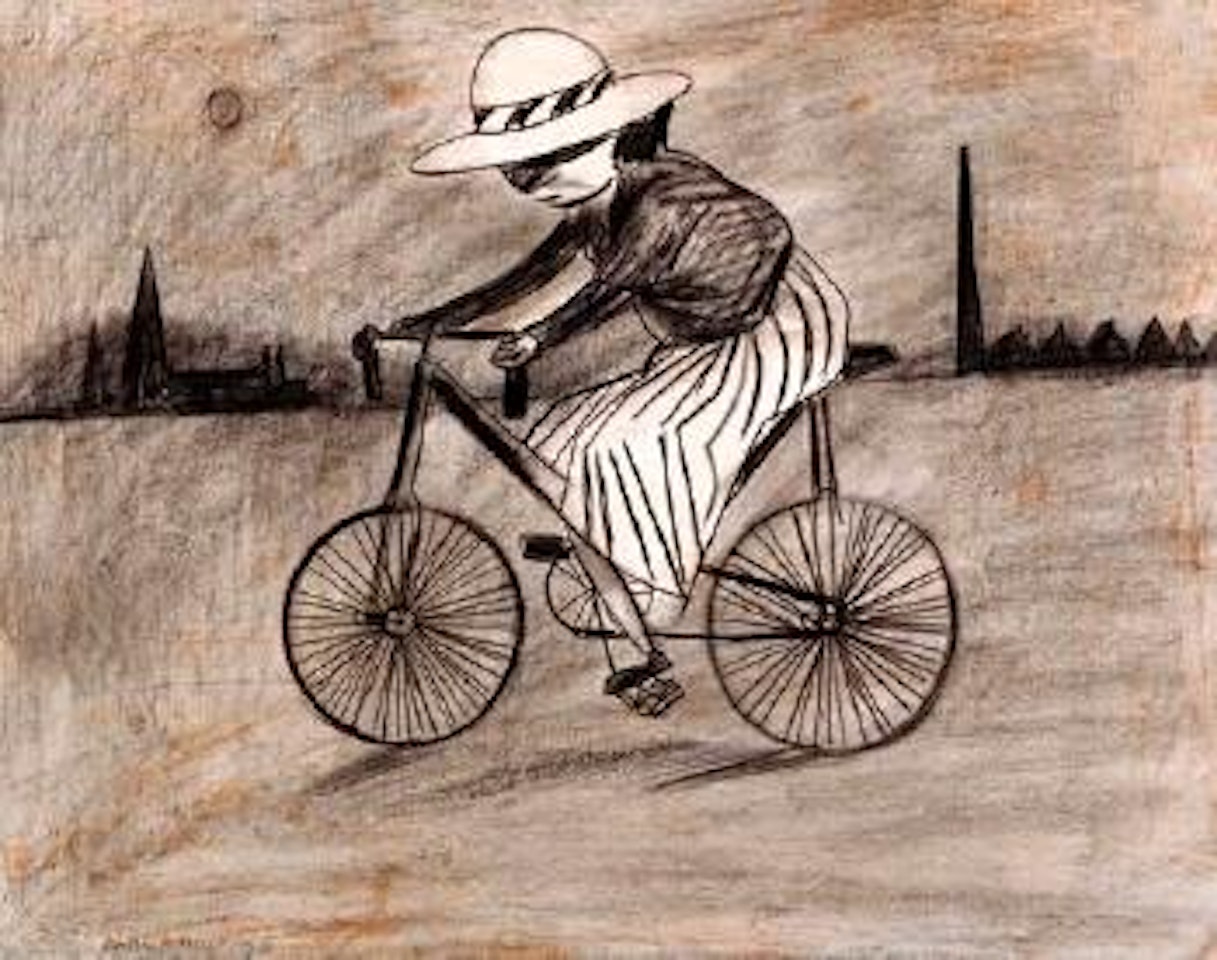 Schoolgirl Riding her Bike by Charles Blackman