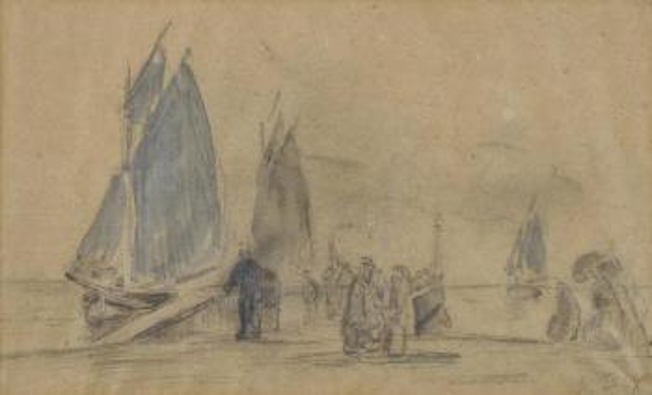 Deux bateaux sur la plage by Eugène Boudin