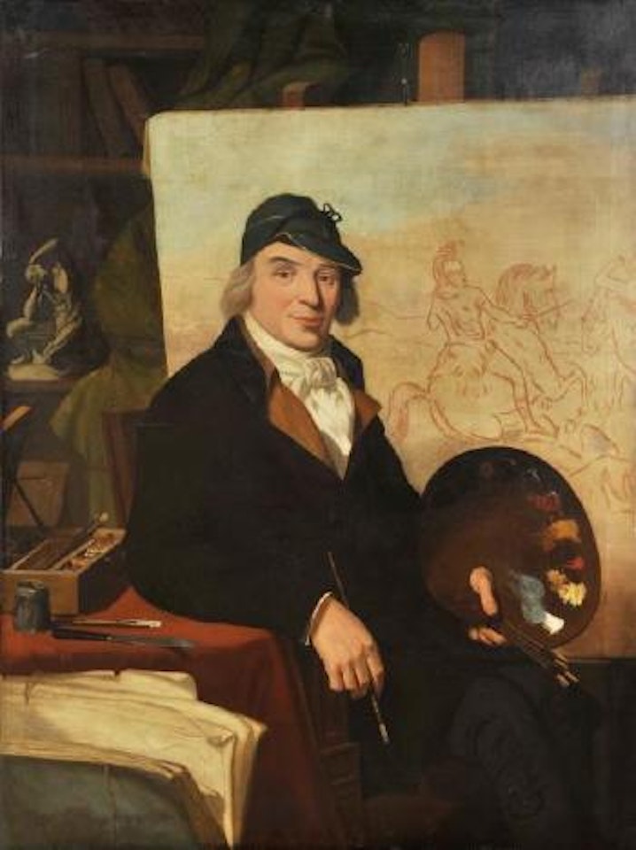Portrait de Jacques Gamelin devant un combat de cavalerie by French School