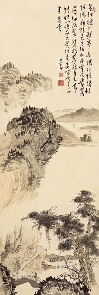 Long river and pine tree by Pu Ru