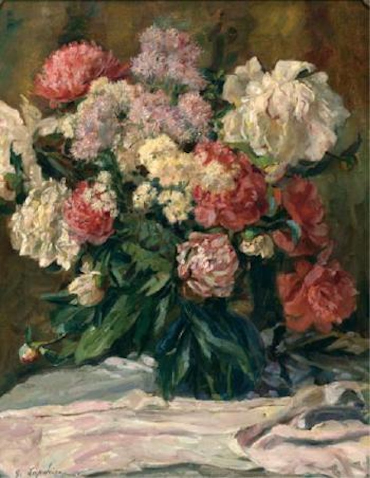 Still life with peonies by Georgij Aleksandrovic Lapschin