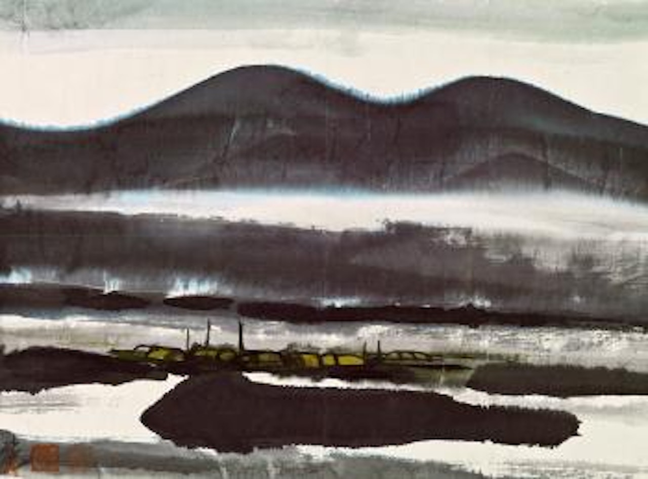 Landscape with fishing boats by Lin Fengmian