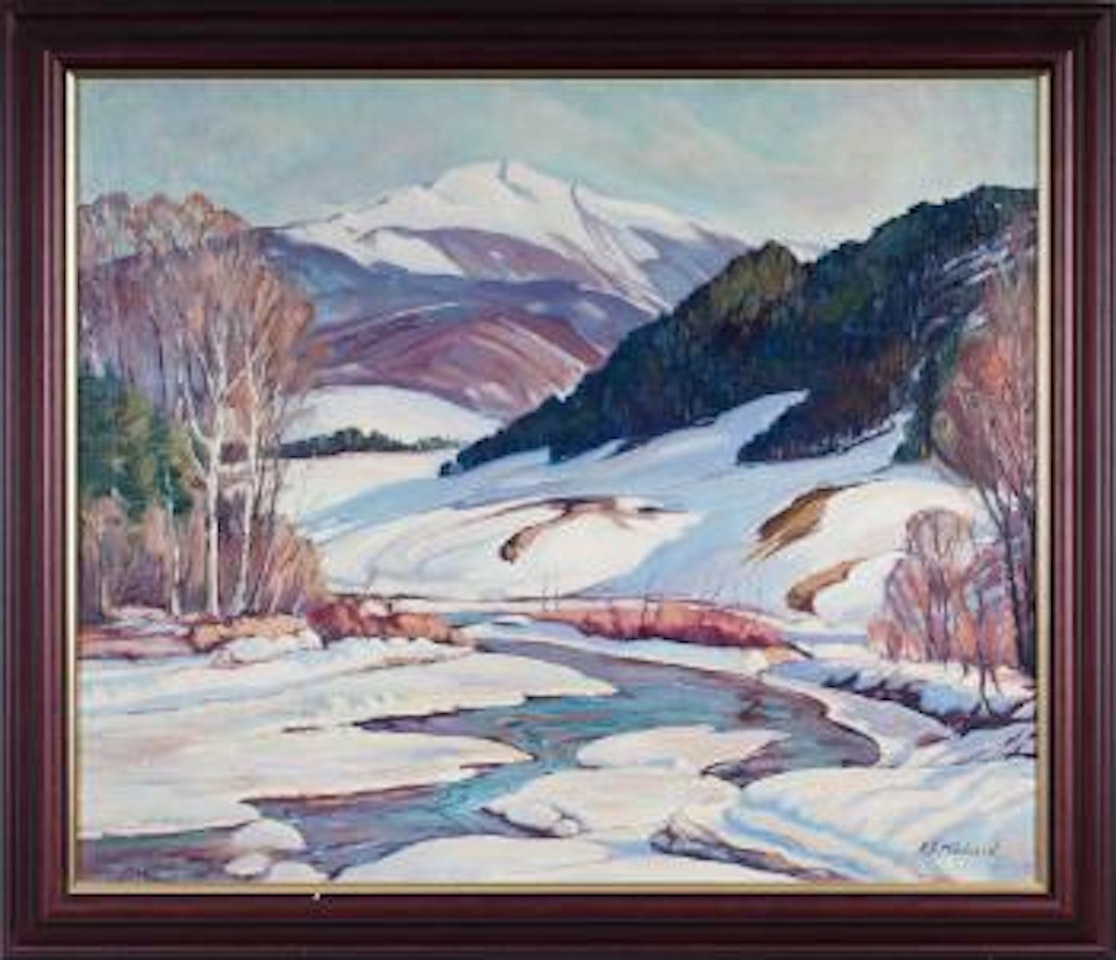 Winter landscape with mountains and stream by Aldro Thompson Hibbard