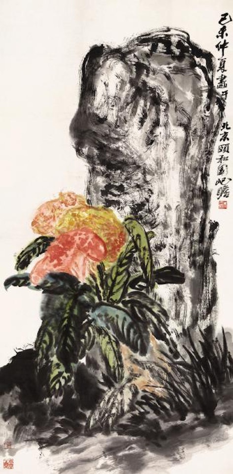 Cockscombs and rock by Zhu Qizhan