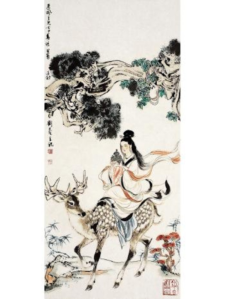 Maid riding on the deer by Liu Danzhai