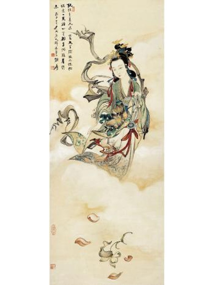 Goddess scattering flowers by Zhang Daqian