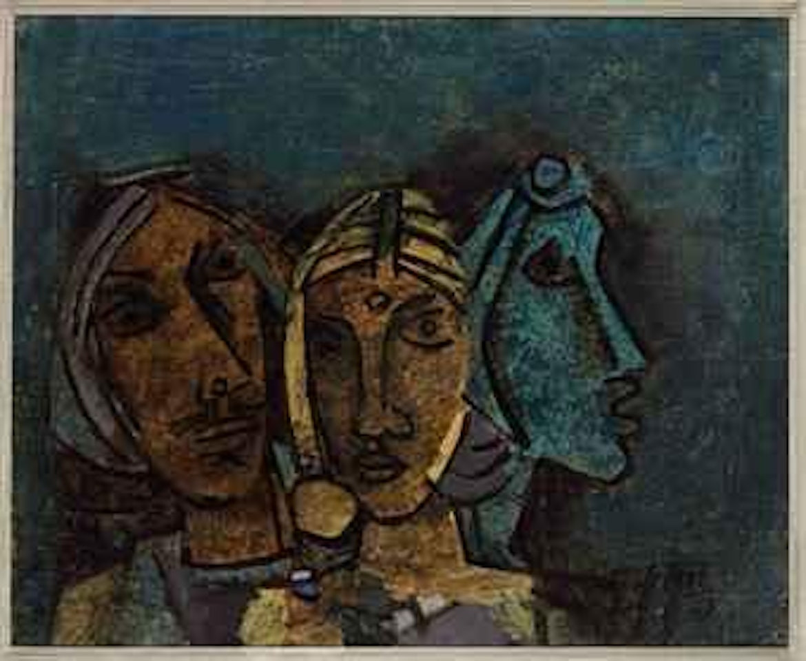 Untitled (Three Heads - Rajasthan) by M.F. Husain