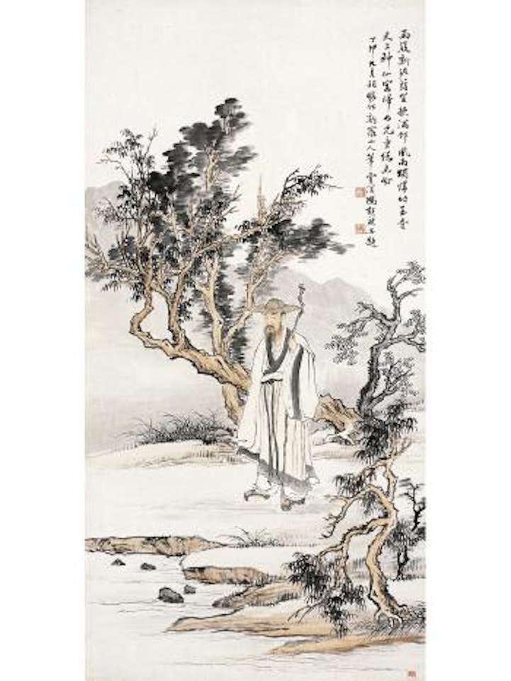 Old man beside the ancient tree by Feng Chaoran