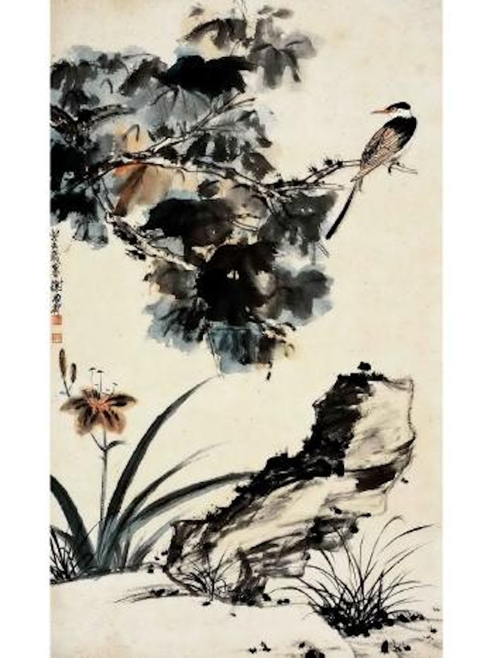 Bird resting on the phoenix tree by Xie Zhiliu