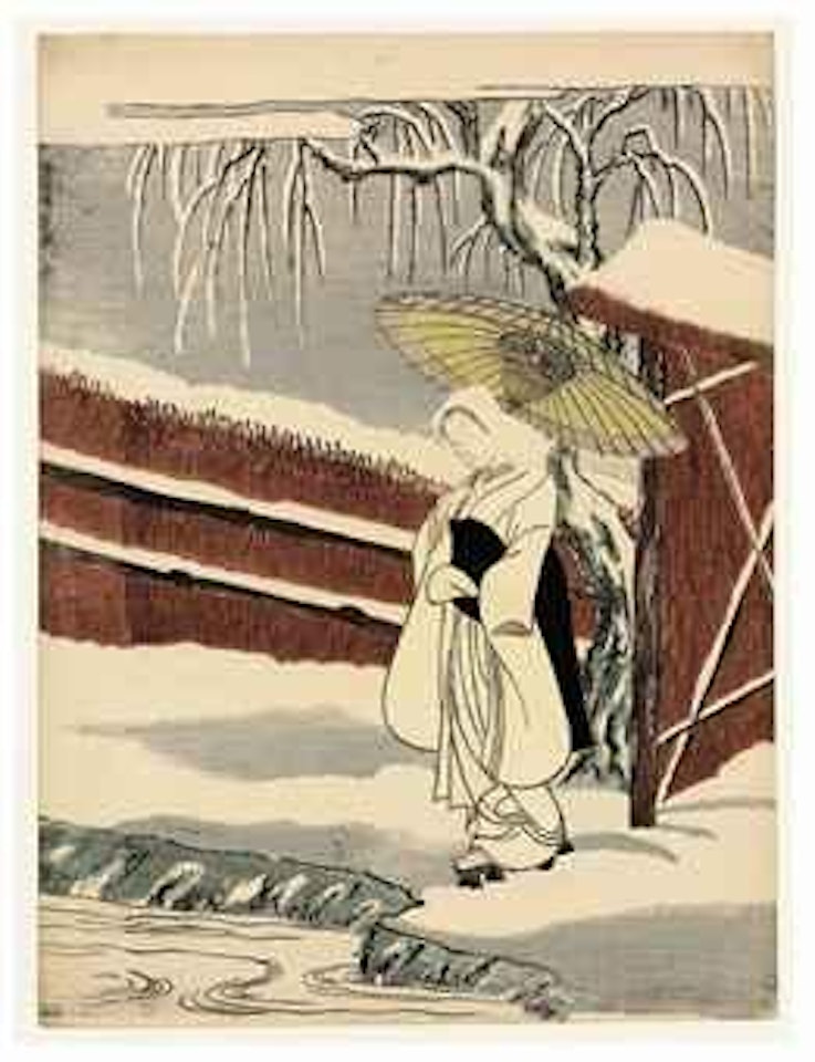 Beauty under an Umbrella in the Snow by Suzuki Harunobu