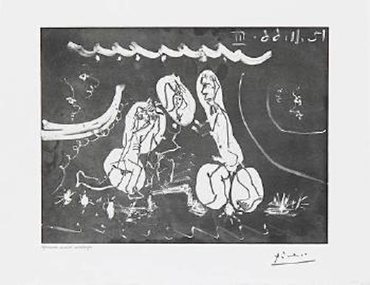 Sous les Feux de la Rampe: Femme Nue Entre Deux Hommes, from 12 Novembre 1966 III by Pablo Picasso