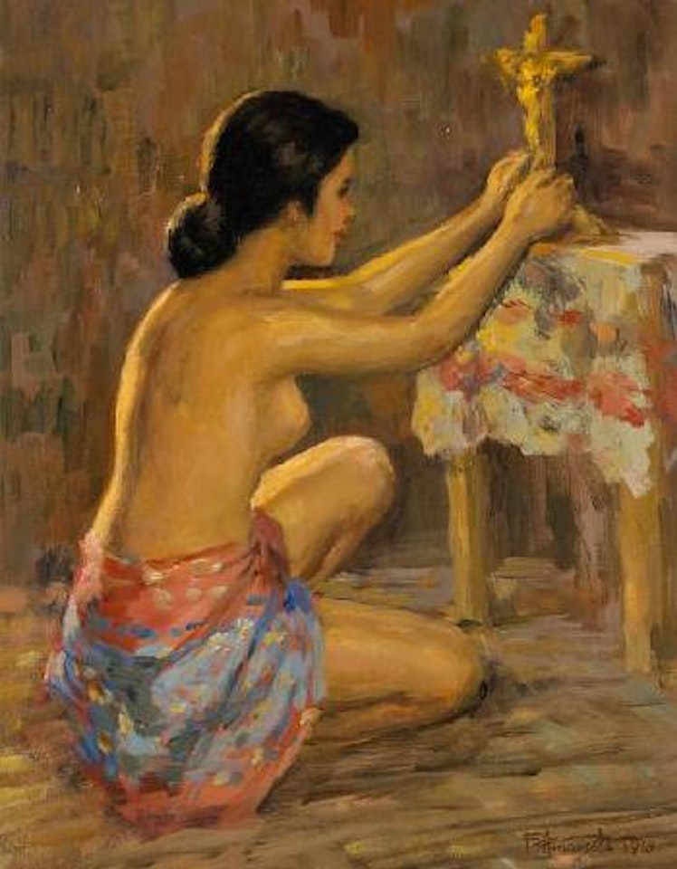 Girl with cross by Fernando Amorsolo