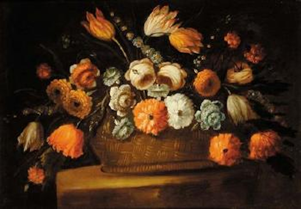 Natura morta con cesto di fiori. Natura morta con cesto di fiori by Roman School