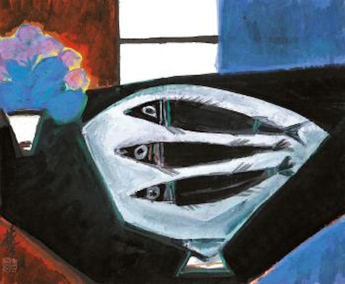 Still life with flowers and fish by Lin Fengmian