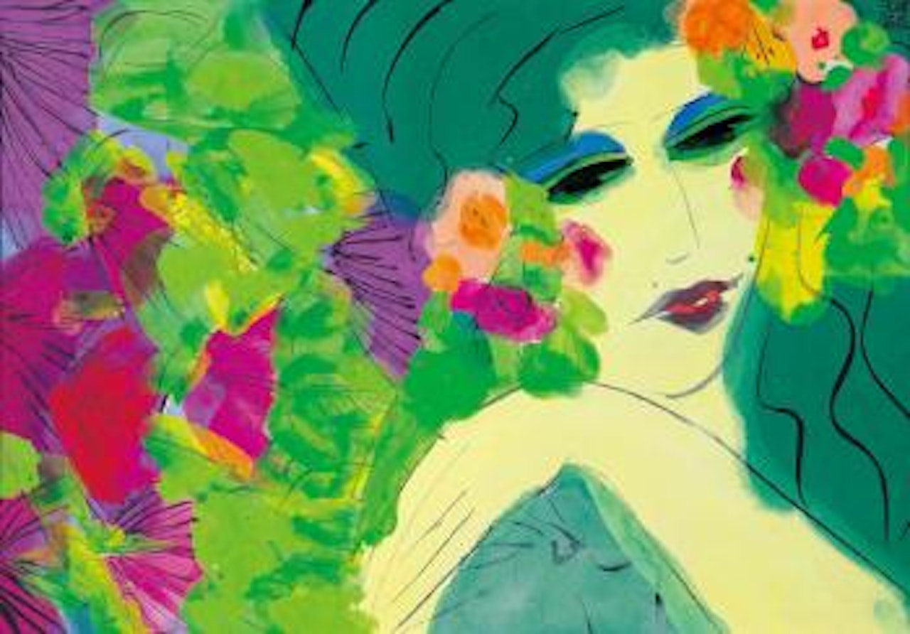 Woman with flowers by Walasse Ting