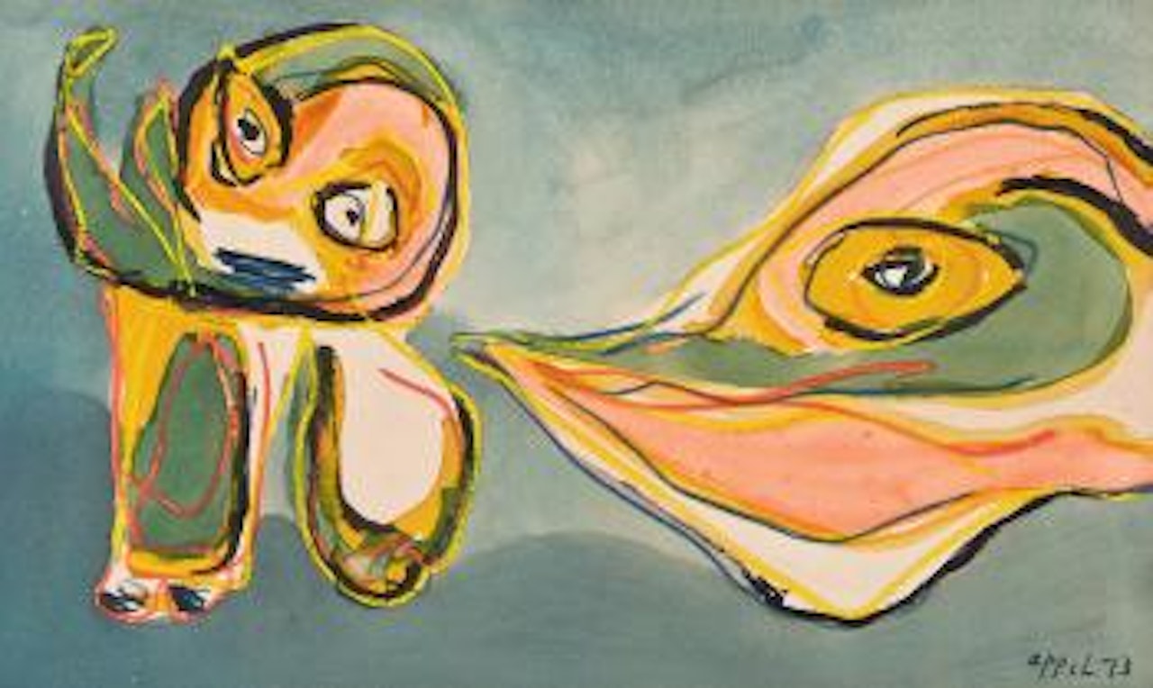 Tête de tortue et animal by Karel Appel