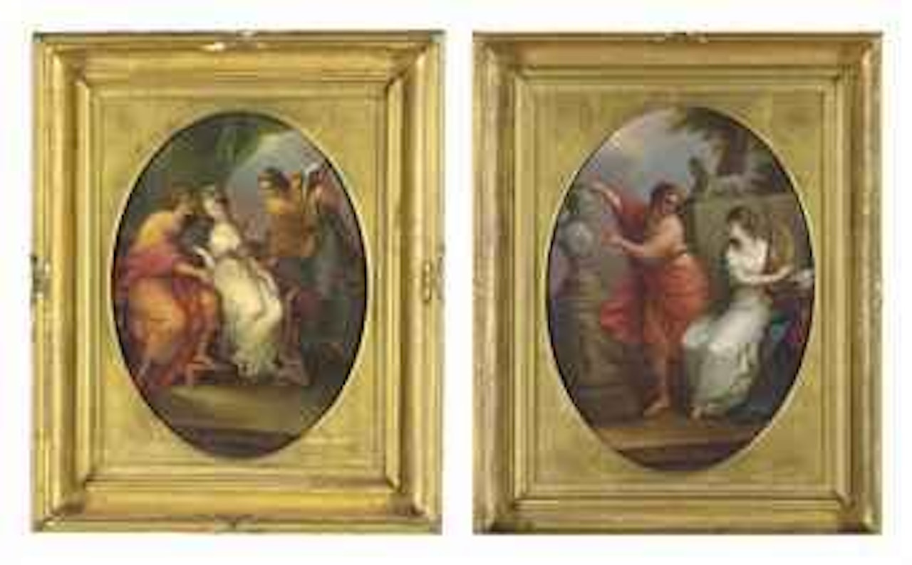 Virgil reading his Aeneid to Augustus and Octavia, who faints when hearing the verses on Marcellus; Virgil inspired by his muse to honor Augustus. by Angelica Kauffmann