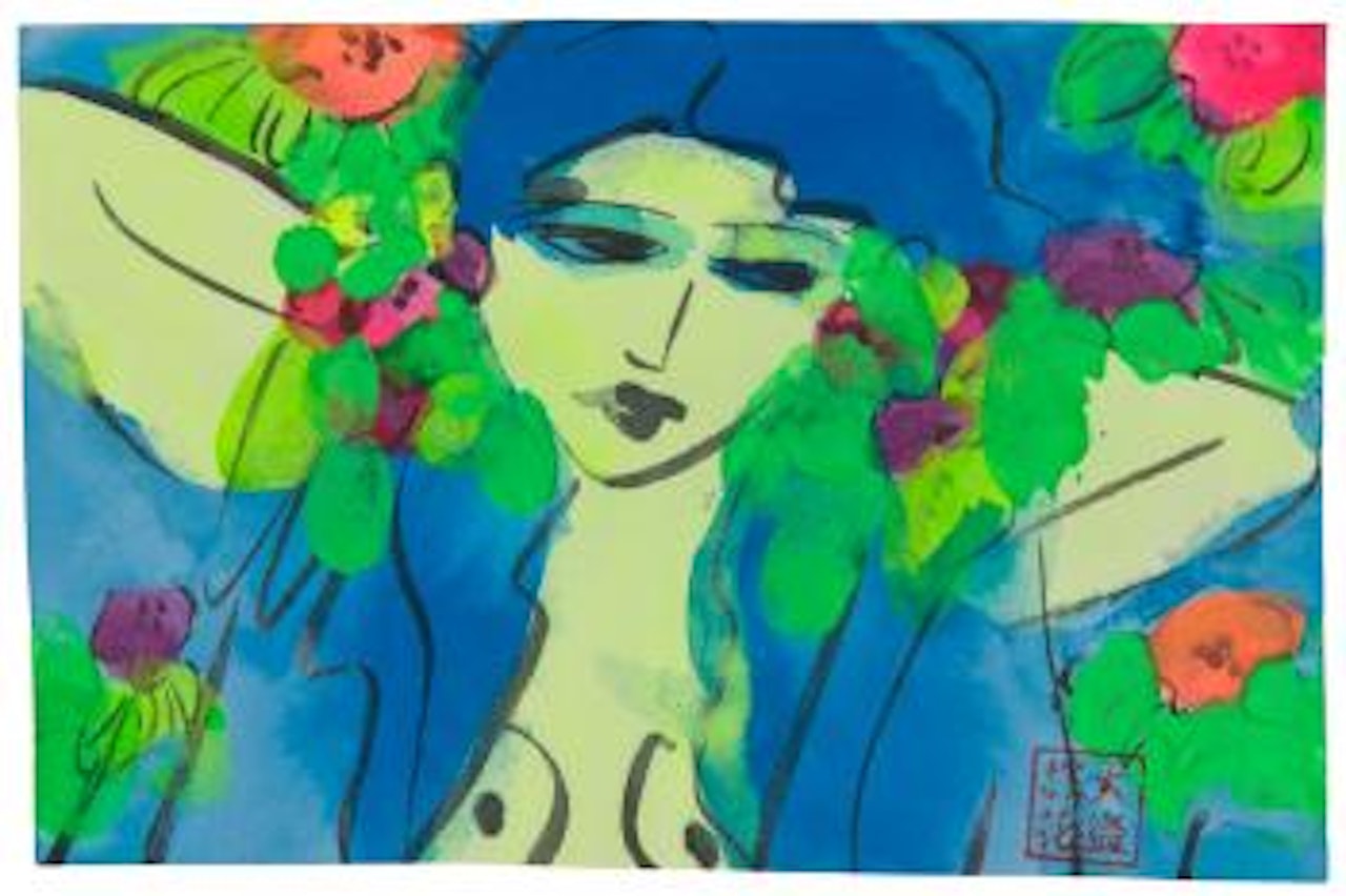 Woman with flowers by Walasse Ting