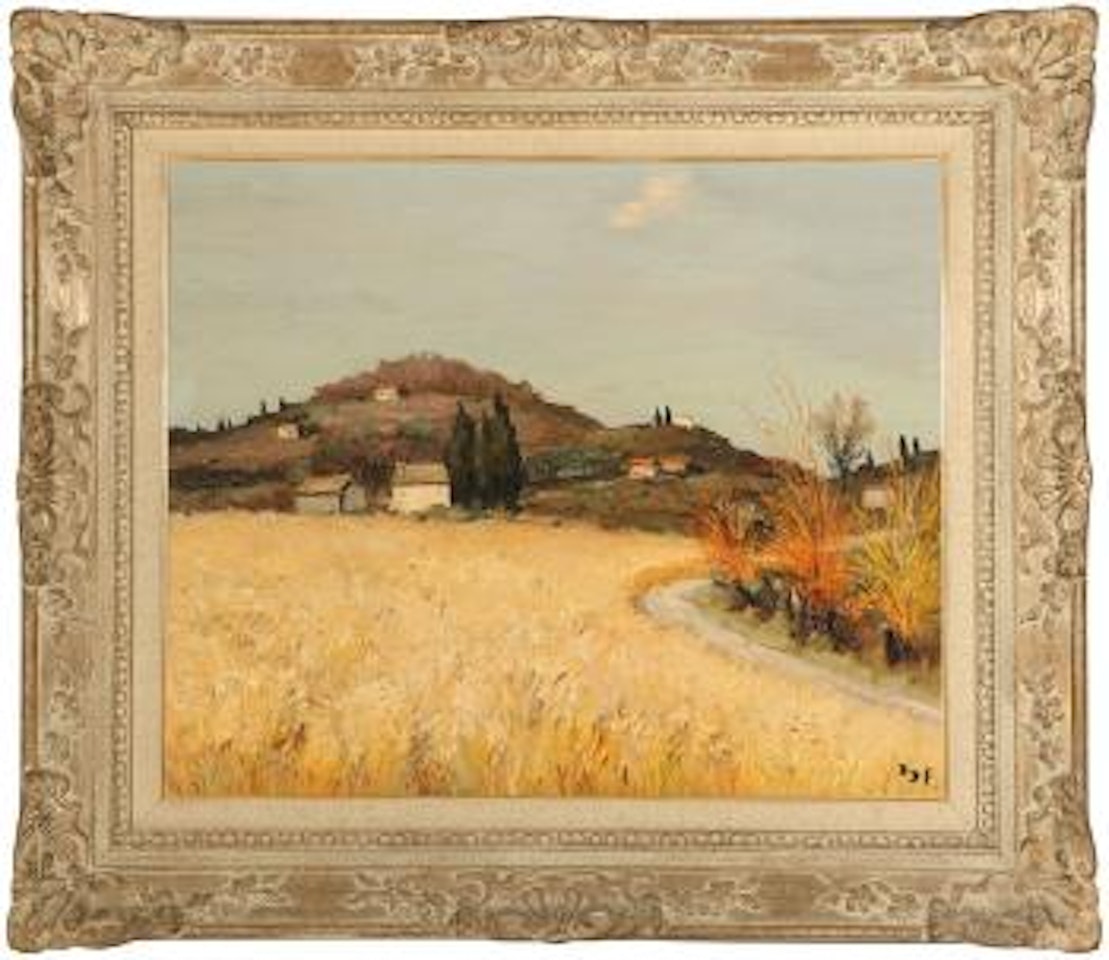 Chemin des Saules, a French village landscape by Marcel Dyf