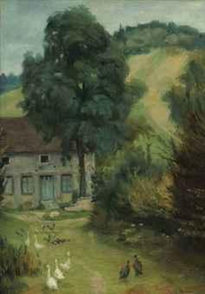 Maison à molosmes avec gallinacés by Emile Bernard