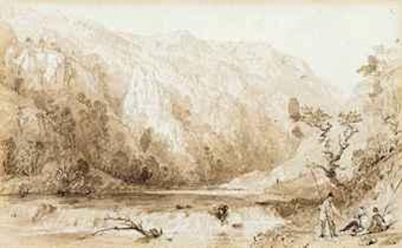 View of Dovedale, Derbyshire (illustrated); and Distant view of a Continental town by Thomas Allom