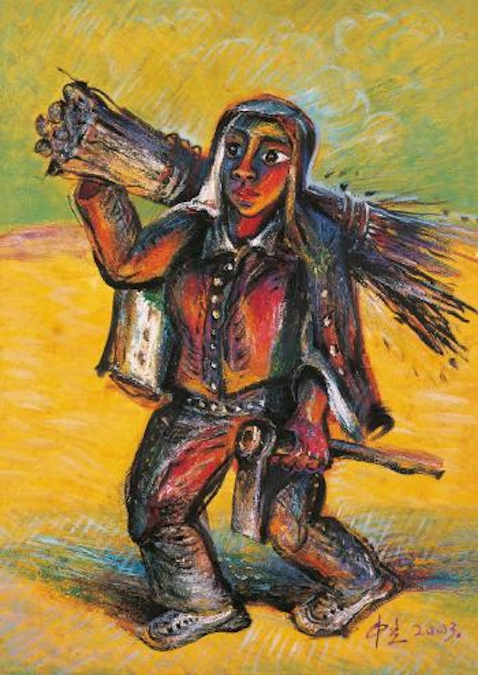A village girl with Bavin on back by Luo Zhongli