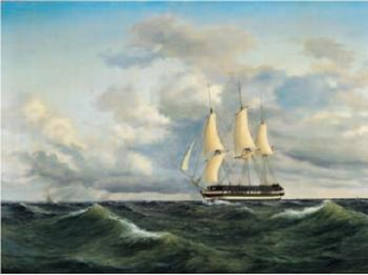 Ship of the line in moderate gale by Anton Melbye