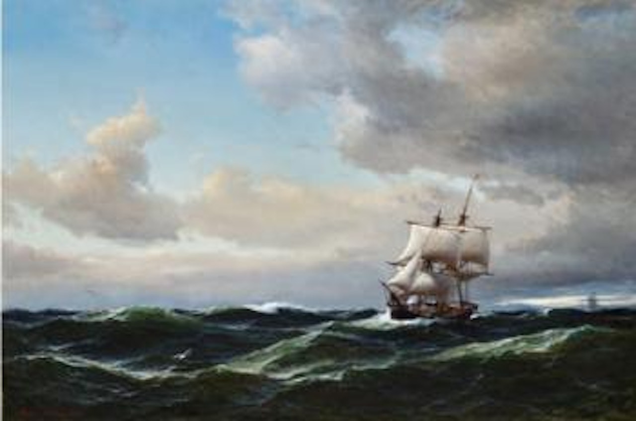 Seascape with dark clouds and high sea by Anton Melbye