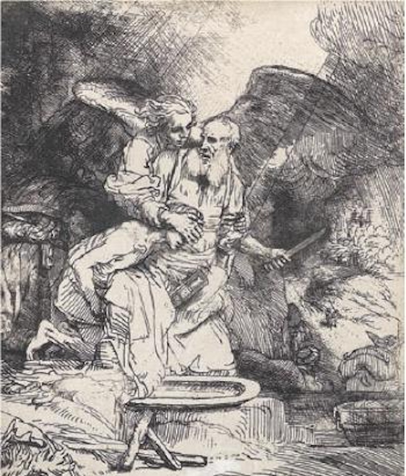 Abraham's sacrifice by Attributed to Rembrandt Harmensz van Rijn