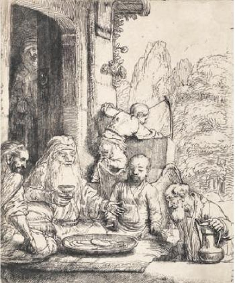Abraham entertaining the angels by Attributed to Rembrandt Harmensz van Rijn