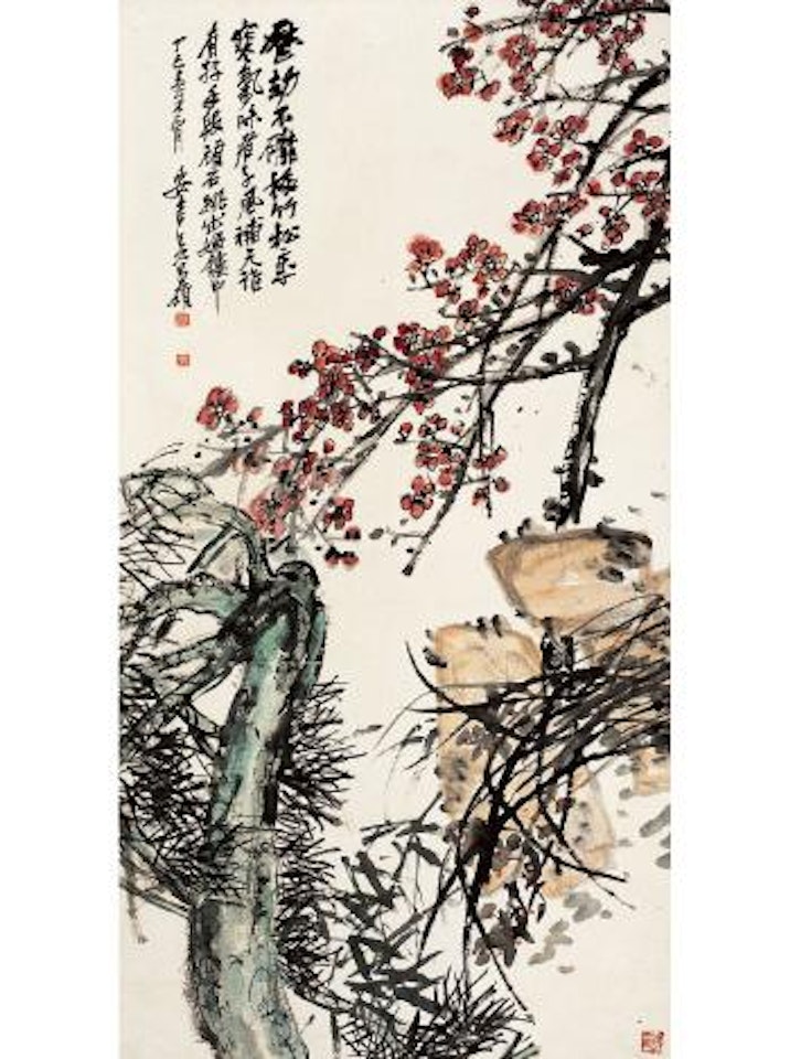 Plum blossoms, pine tree, orchid and bamboo by Wu Changshuo