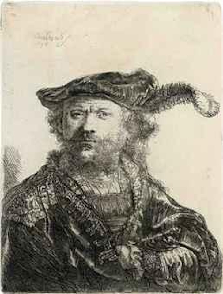 Self-Portrait in a Velvet Cap with Plume (B., Holl. 20; Hind 156) by Attributed to Rembrandt Harmensz van Rijn