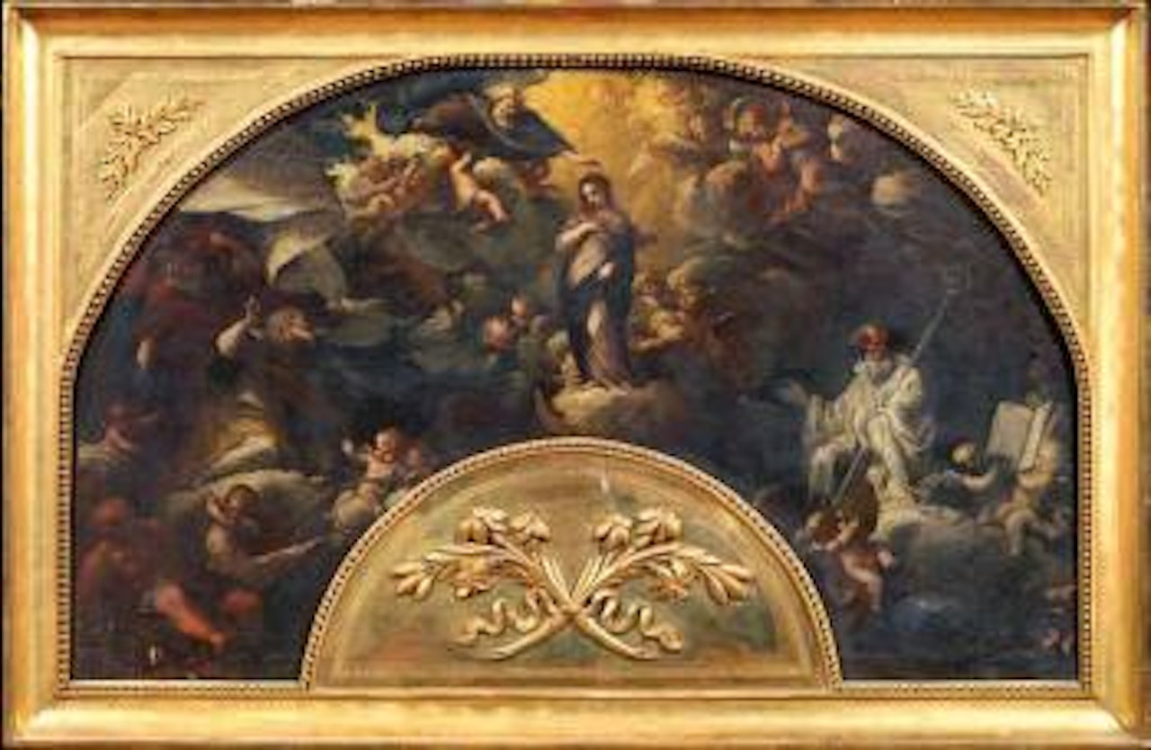 Immacolata Concezione tra Angeli e due Santi by Roman School