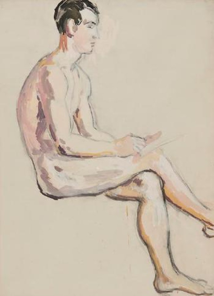 Study of a male nude reading by Duncan Grant