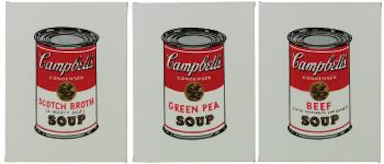 Andy Warhol, 'Campbell's Soup Can (Green Pea)'; Andy Warhol, 'Campbell's Soup Can (Scotch Broth)'; And Andy Warhol, 'Campbell's Soup Can (Beef)'; Three Works by Richard Pettibone