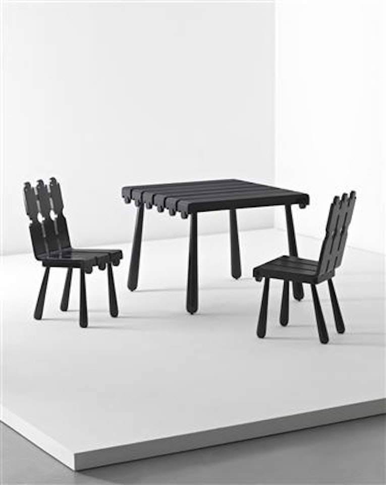 Quille table and pair of chairs by Jean Royere