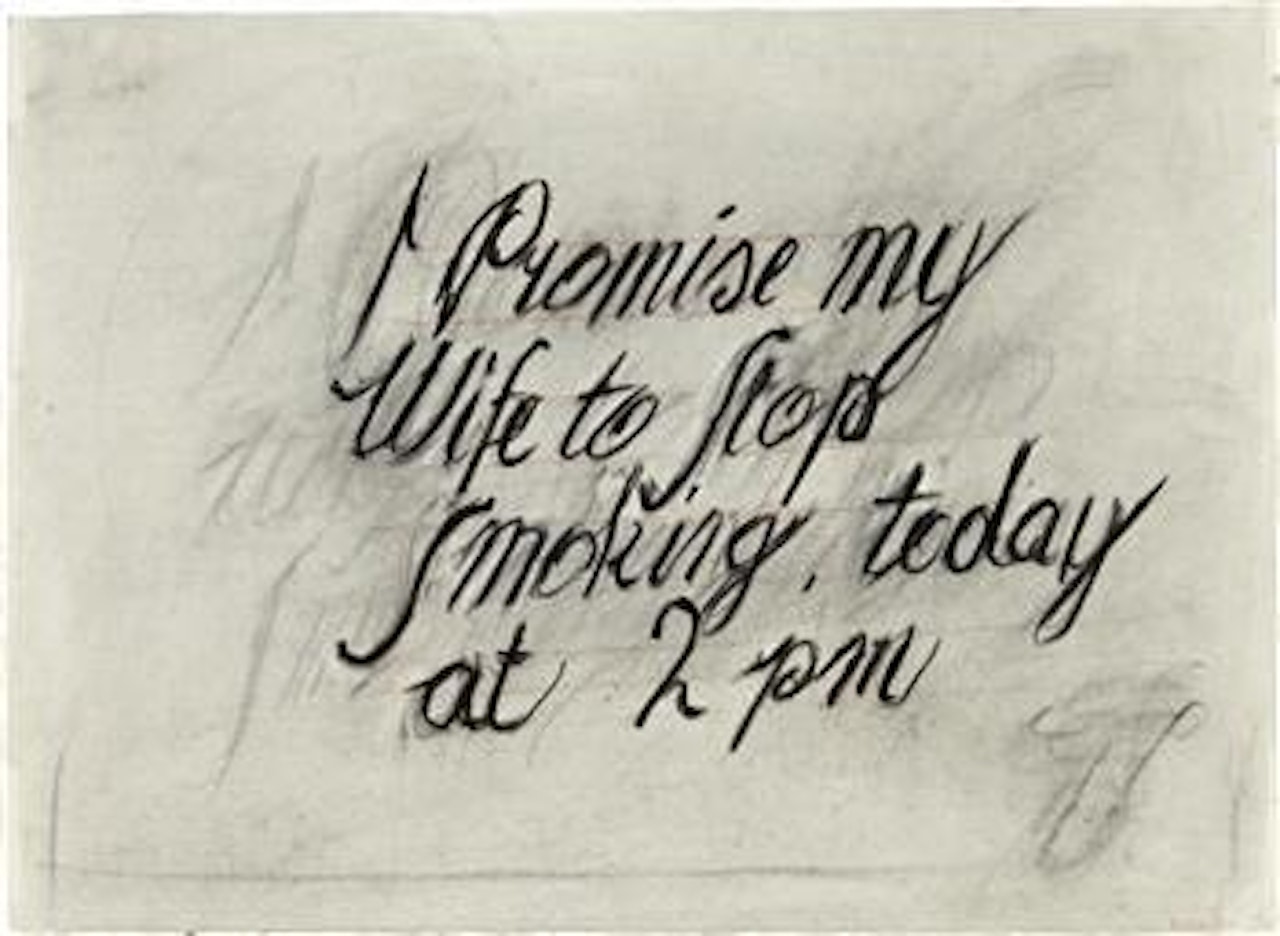 Drawing from Zeno Writing (I promise my wife to stop smoking, today at 2pm) by William Kentridge
