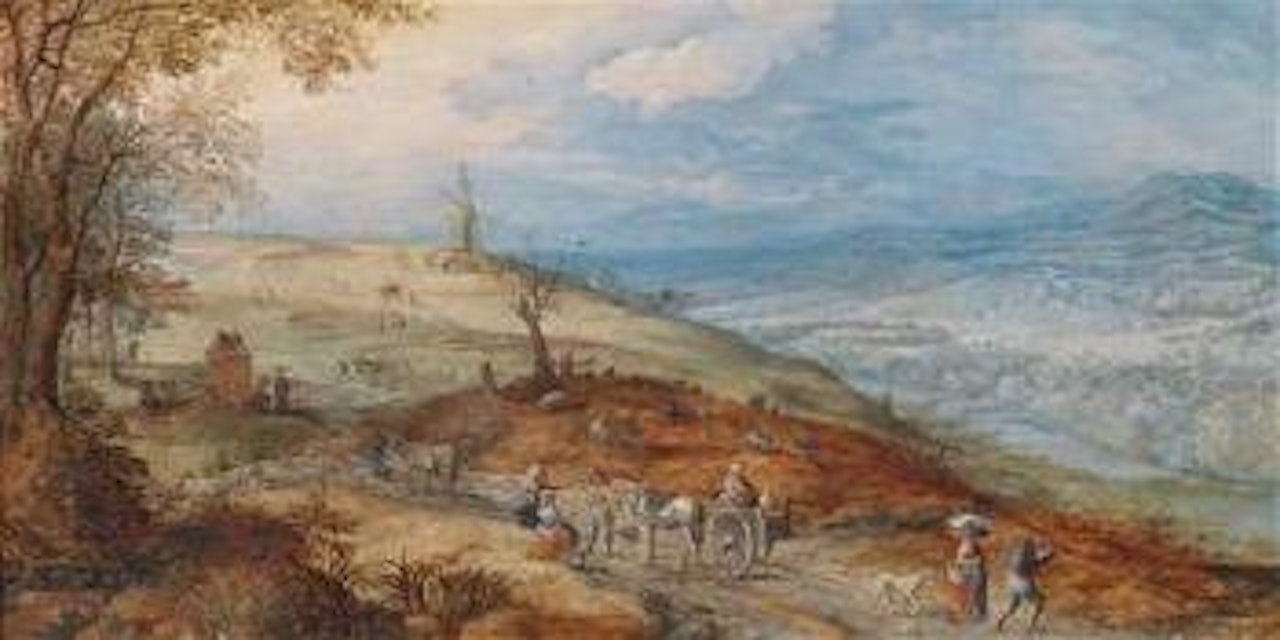 A landscape with peasants on a path by Jan Brueghel the Younger