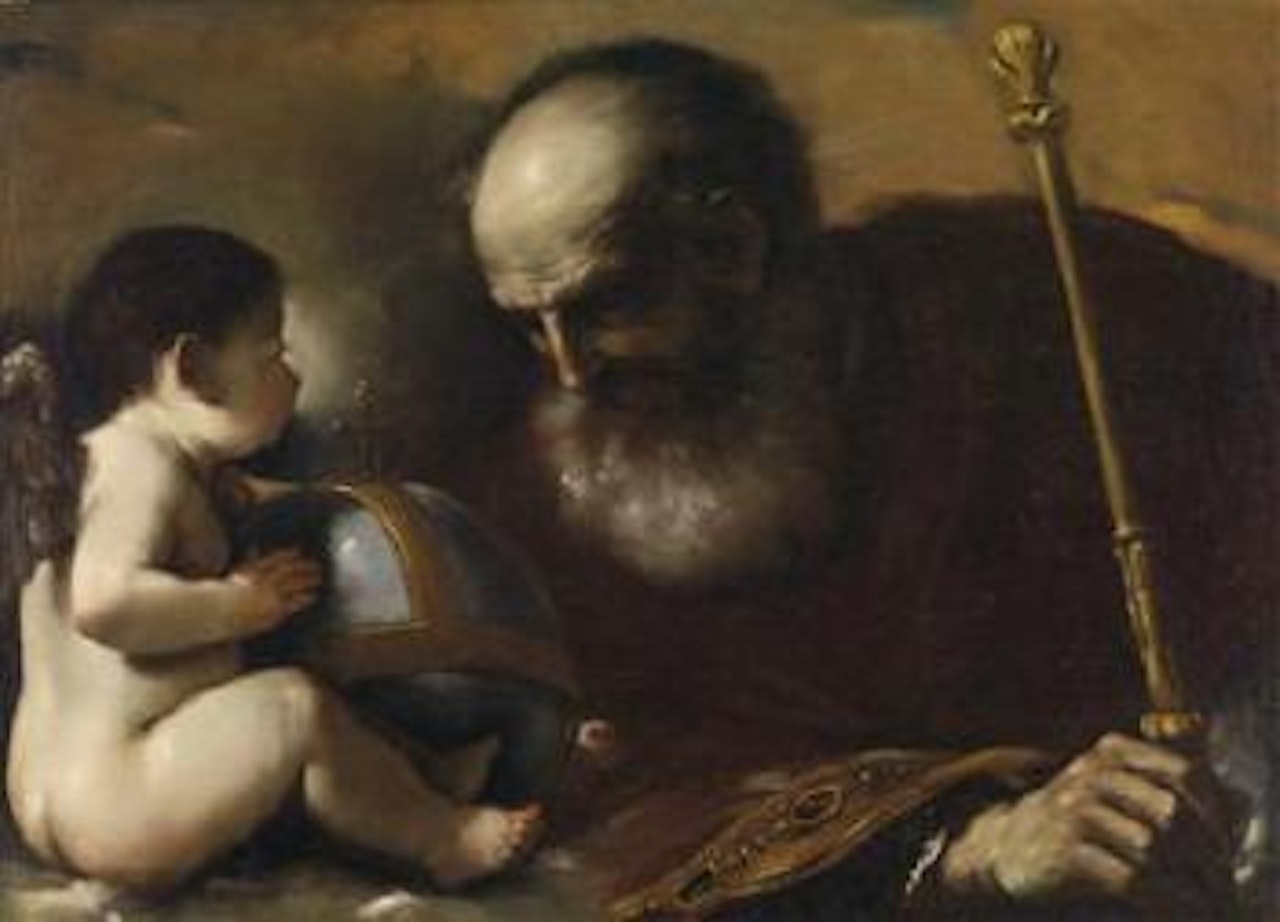 God the Father with a winged angel supporting a globe by Guercino
