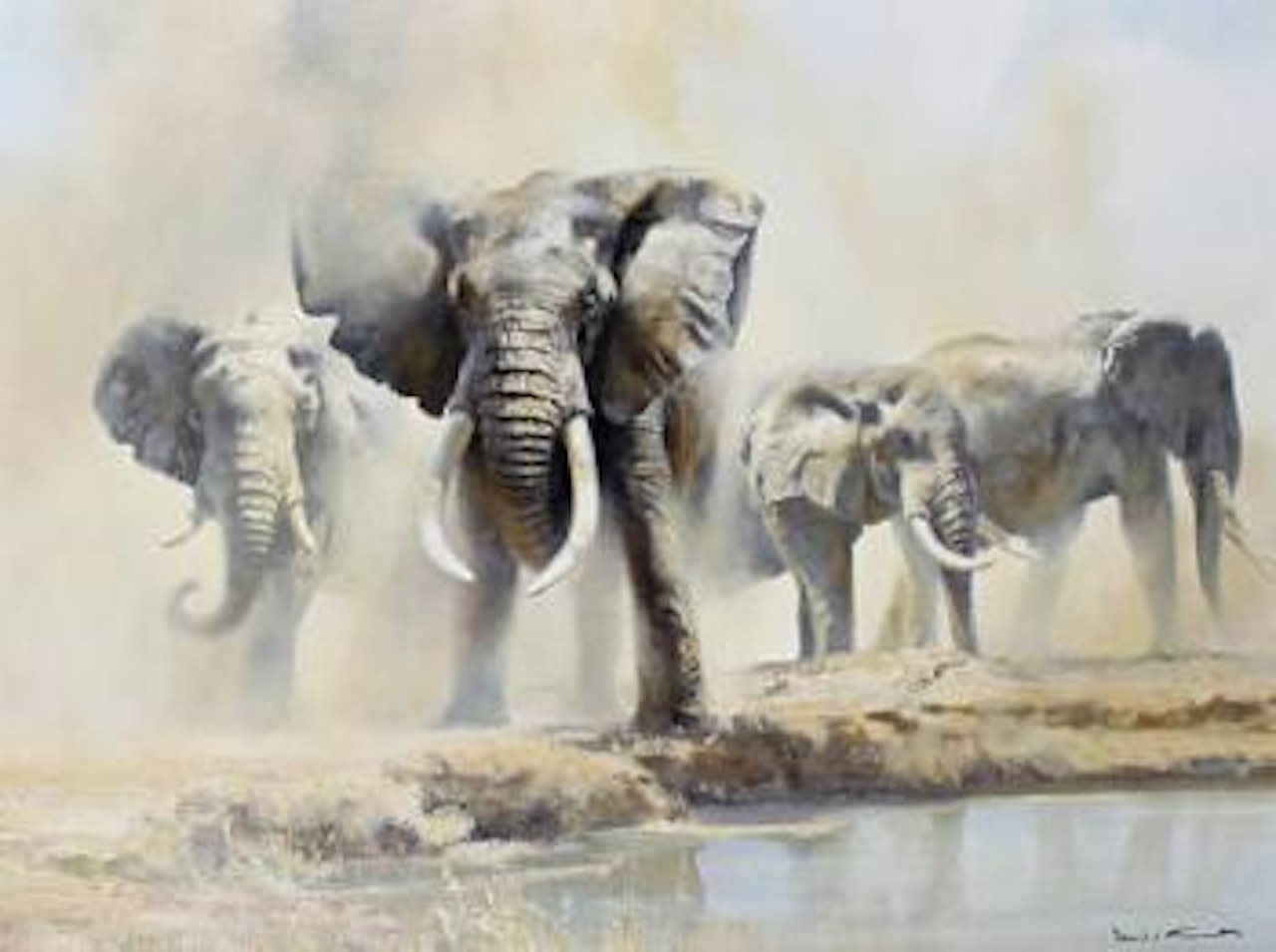 Elephants at a watering hole by Donald Grant