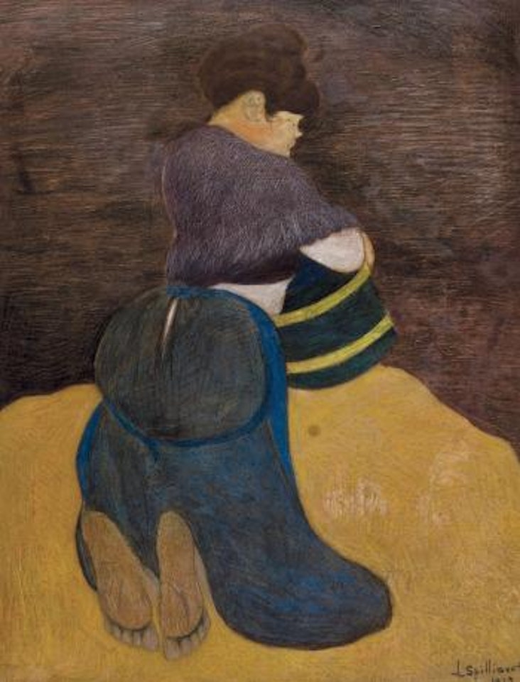 Femme de pêcheur agenouillée tenant un seau by Léon Spilliaert