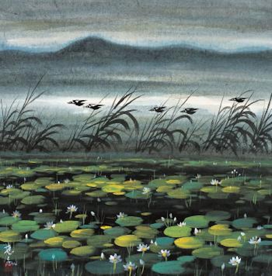 Geese flying over the lotus pond by Lin Fengmian