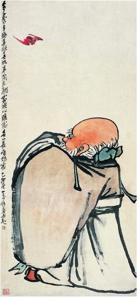 Bat and the god of longevity by Wang Zhen by Wu Changshuo