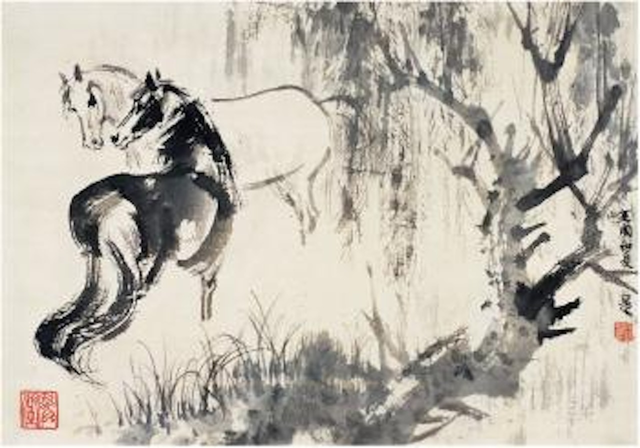 Two horses by Liu Danzhai