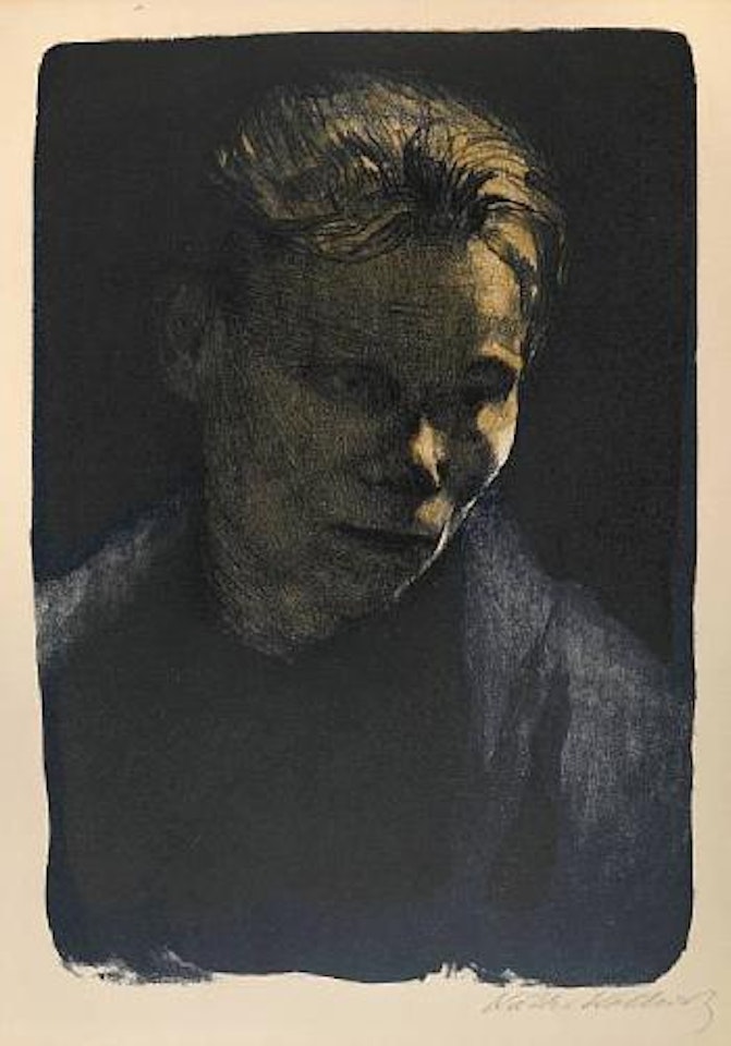 Brustbild einer Arbeiterfrau mit blauem tuch by Kathe Kollwitz