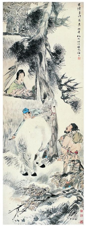 Swordsmen under the pine tree by Ren Bonian