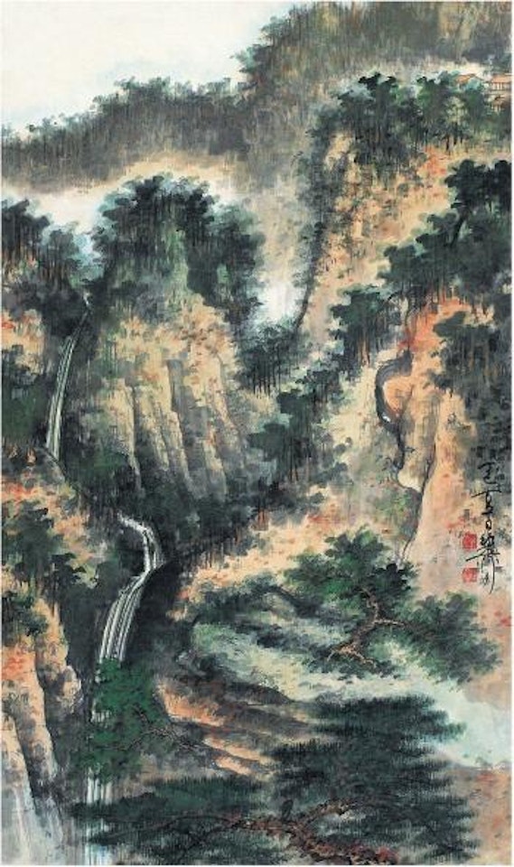 Waterfall in the green mountain by Xie Zhiliu